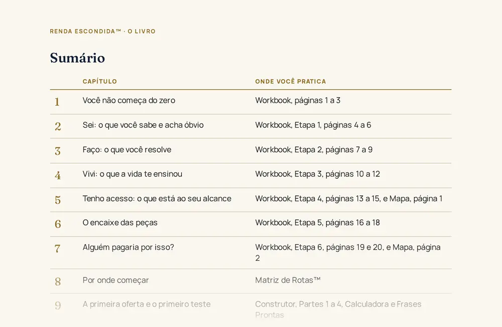 Trecho de página do material: Livro Renda Escondida, Sumário